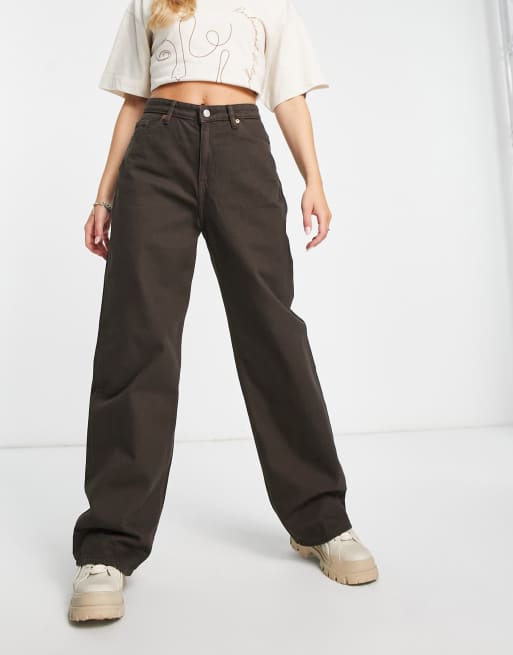 Monki Yoko wide leg jeans in brown | ASOS