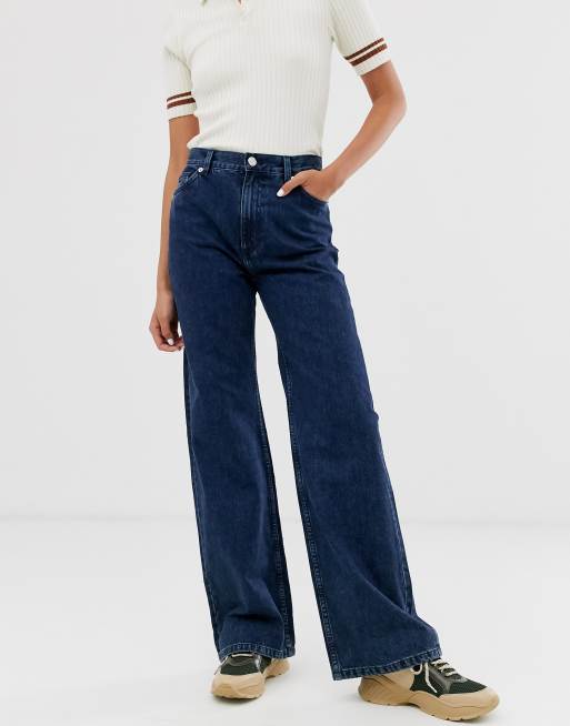 Wide leg clearance jeans dark blue