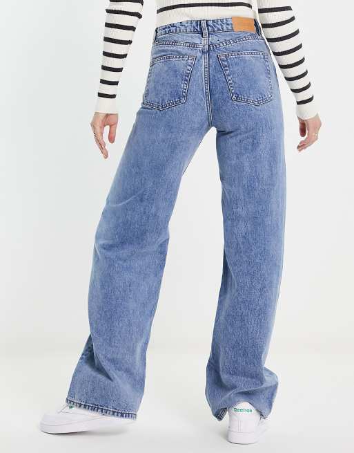 Mango mid rise wide leg jeans in mid blue