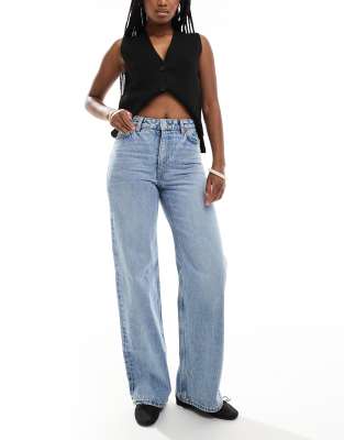 Monki Yoko wide leg jeans in mid blue