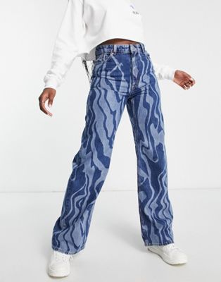 Monki Yoko wide legs jeans in blue zebra
