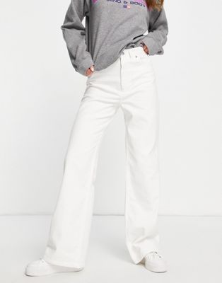 Monki Yokowide straight leg cord trousers in white