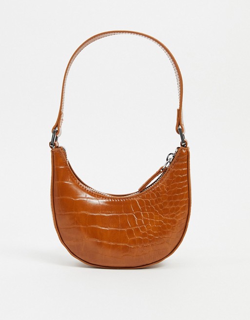 Monki Yoyo croc print mini shoulder bag in brown