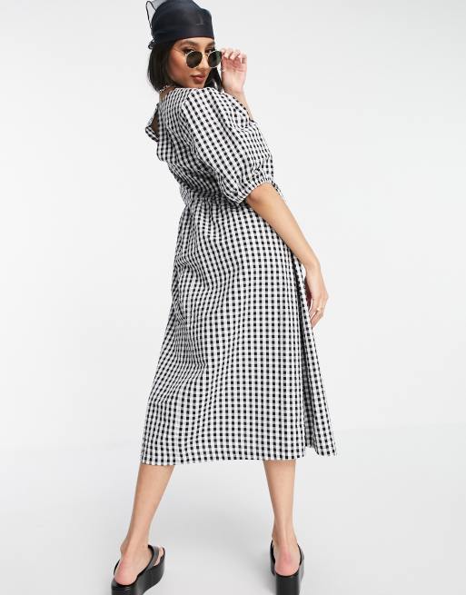 Monki - Yoyo - Robe babydoll mi-longue en coton à motif vichy - Noir - BLACK, 2 de 4