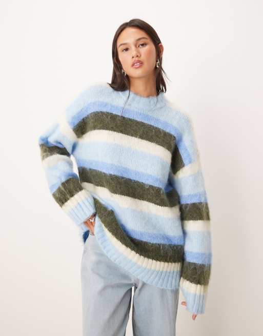 Monki - Zachte oversized trui in blauwe strepen