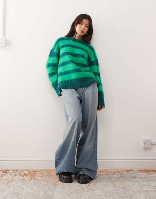 Monki - Zachte oversized trui in groene strepen, 2 van 4