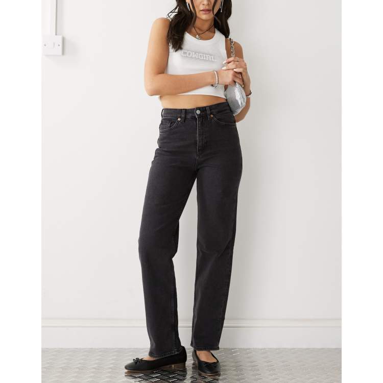 Monki Zami high waist straight leg jeans in black | ASOS