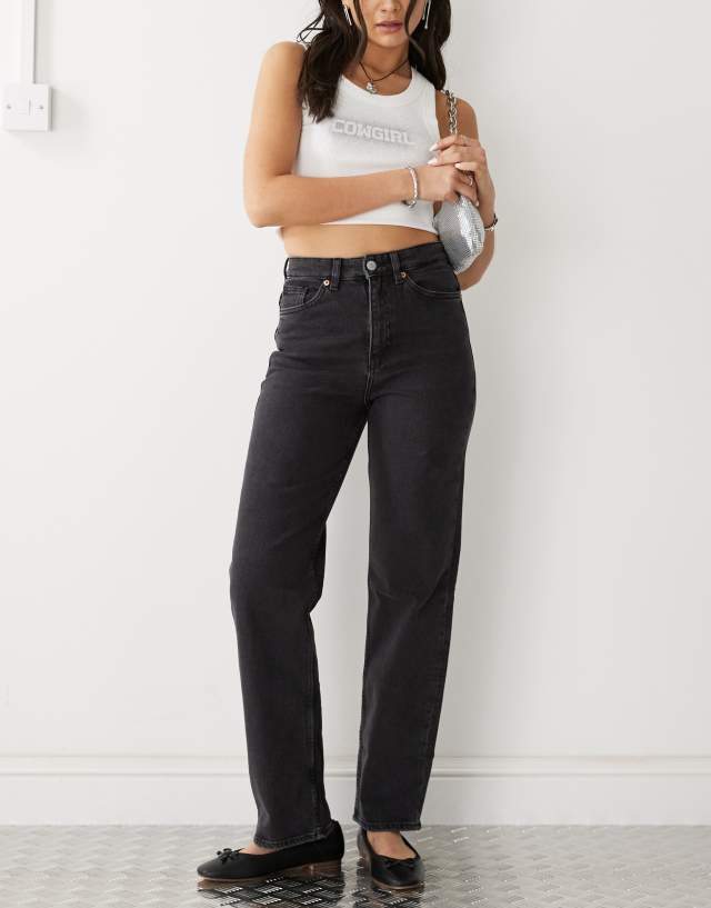 Monki Zami high waist straight leg jeans in black | ASOS