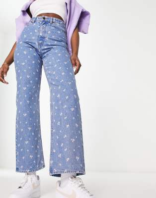 Monki Zami high waist straight leg jeans in blue floral