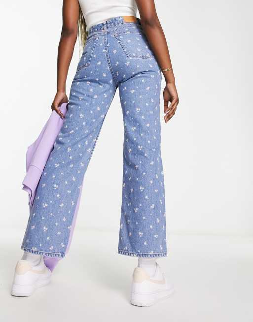 Monki Zami high waist straight leg jeans in blue floral, 3 of 5