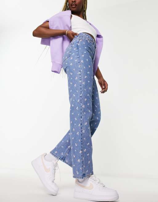 Monki Zami high waist straight leg jeans in blue floral, 4 of 5