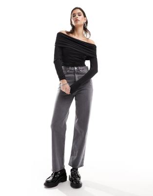 Monki Zami high waist straight leg jeans in light dusty grey