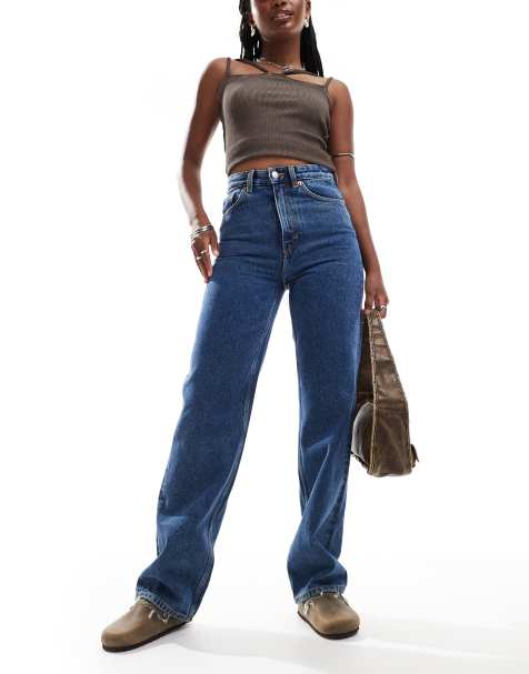 Monki Zami high waist straight leg jeans in mid blue - view 1