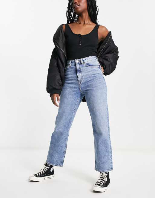 Monki Zami high waist straight leg jeans in vintage blue | ASOS