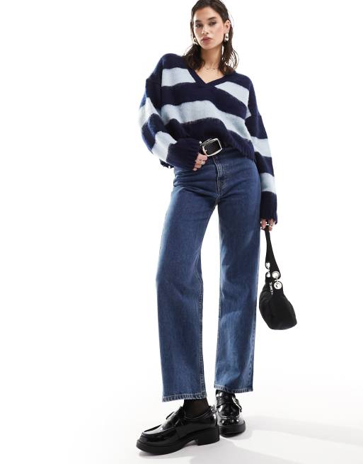 Monki - Zami - Jeans met hoge taille en rechte pijpen in medium vaalblauw