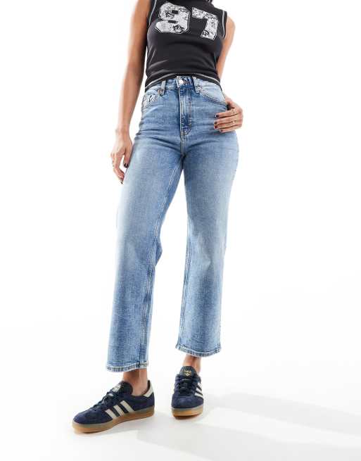 Monki - Zami - Jeans met rechte pijpen en hoge taille in vintage blauw