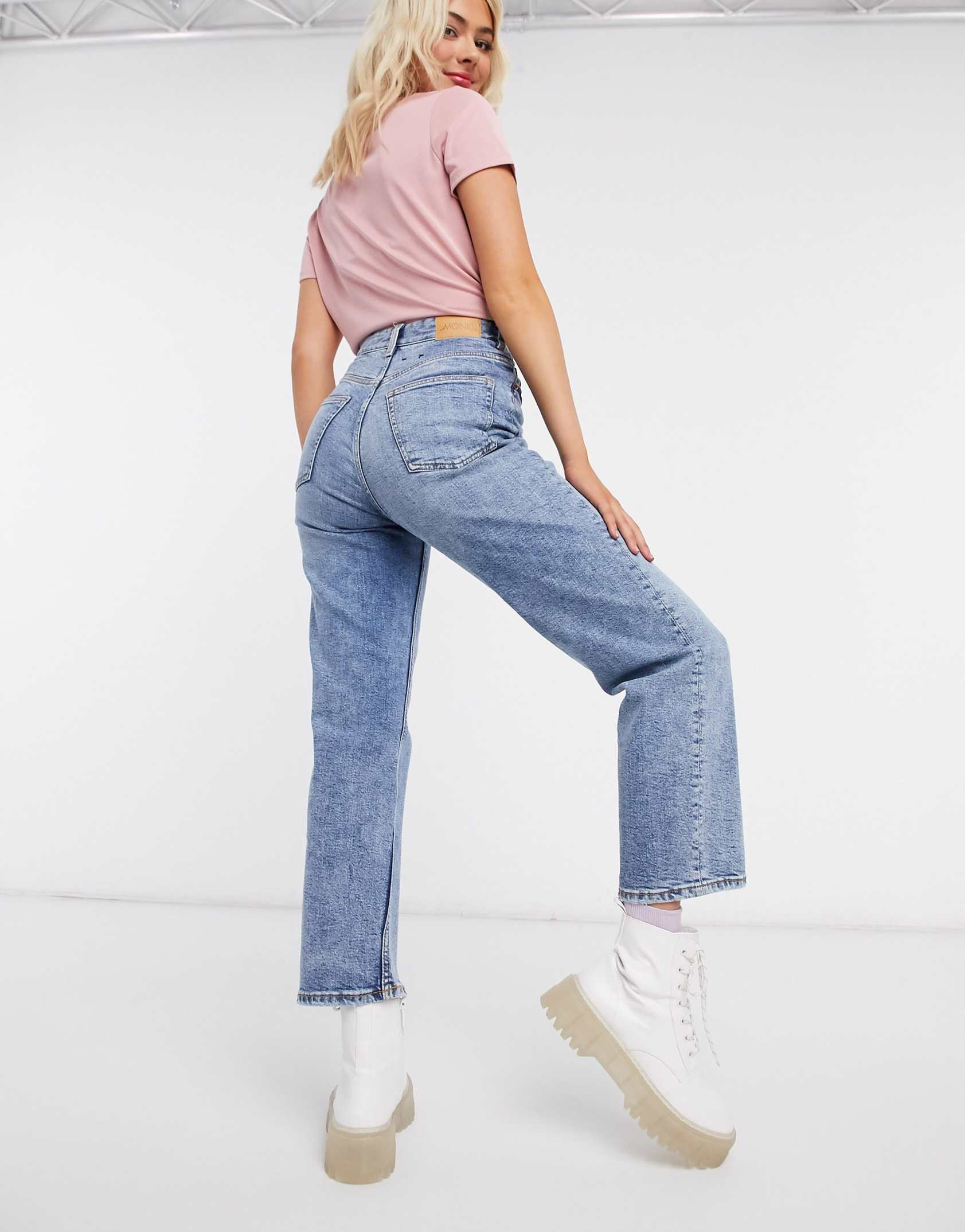 Monki Zami Super High Waist Straight Leg Cropped Jeans In Vintage Blue 24 Off Fashion Discounts Today