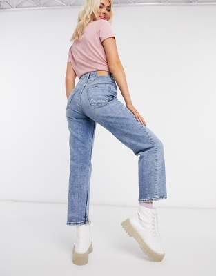 Monki Zami super high waist straight leg cropped jeans in vintage blue ...