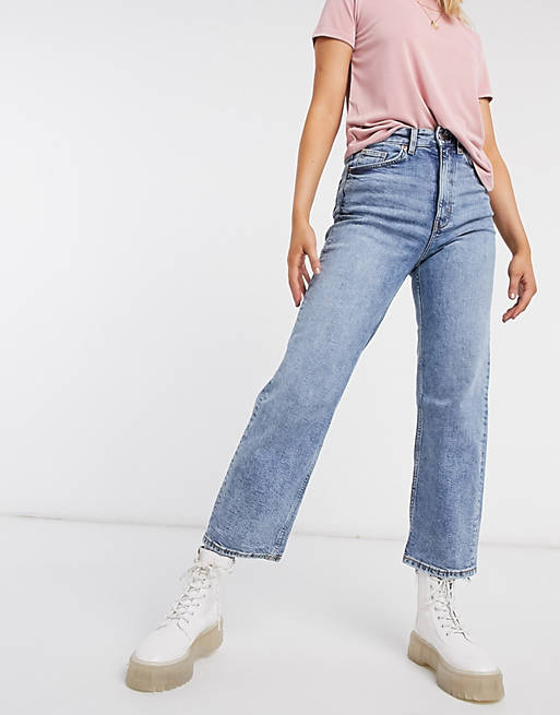 Jeans Monki Zami super high waist straight leg cropped jeans in vintage blue 