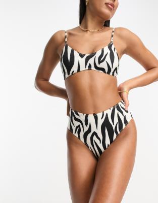 Monki co-ord zebra print high waisted bikini bottom in black and white - ASOS Price Checker