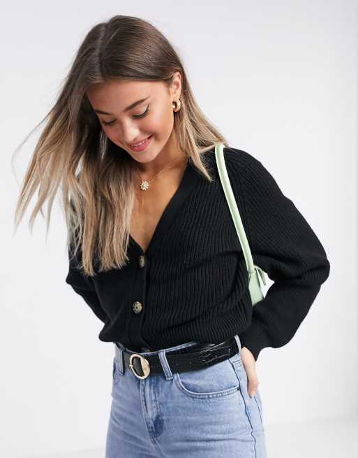 Monki - Zeta - Cardigan a coste nero