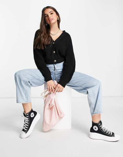 Monki Zeta cotton ribbed cardigan in black BLACK ASOS