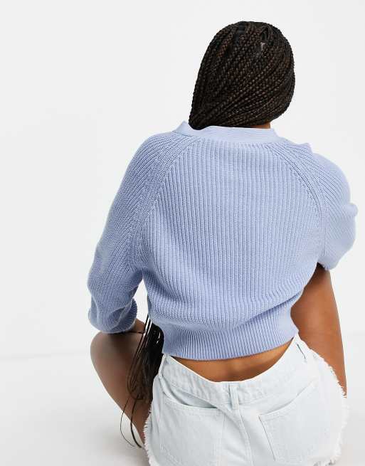 Monki Zeta cotton ribbed cardigan in blue MBLUE
