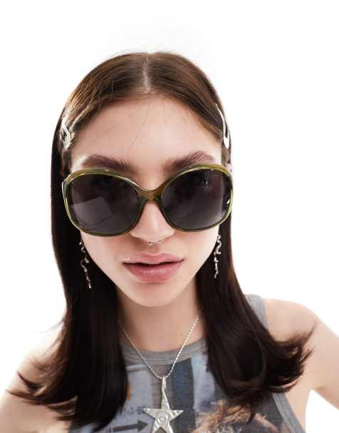 Monki – Zielone okrągłe okulary przeciwsłoneczne oversize - view 1