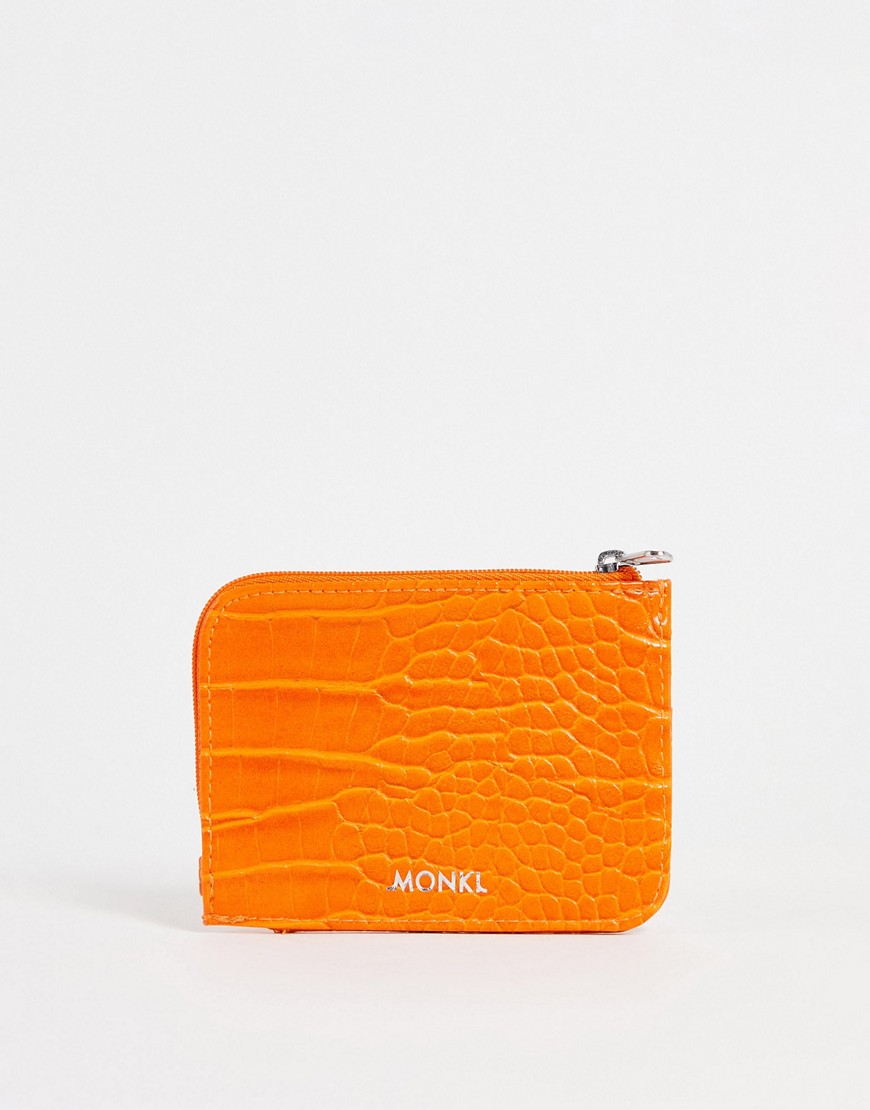 Monki Zip Card Case In Orange Croc
