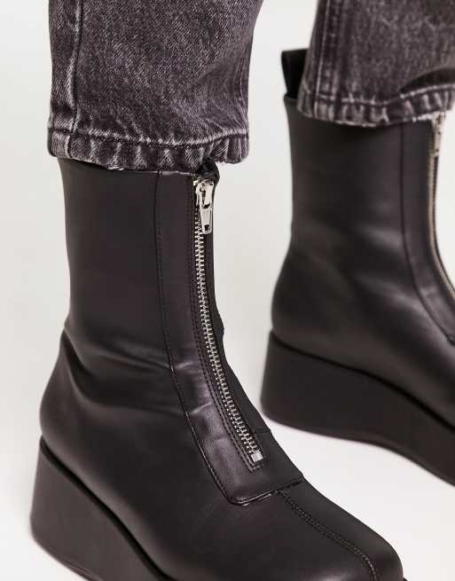 Black booties with hot sale zipper in front