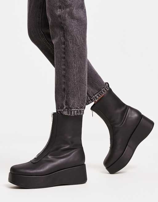 Monki zip front ankle boot in black