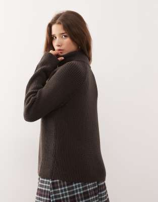 Monki Zip Up Knit Cardigan In Brown