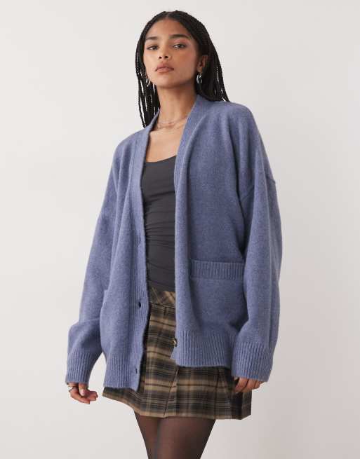 Monki zip up knitted cardigan in blue