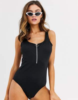 black zip swimsuit