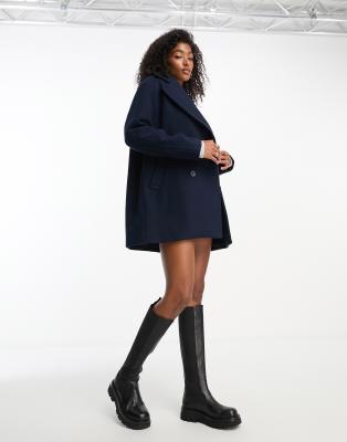 Monki - Zweireihige Longline-Jacke in Dunkelblau