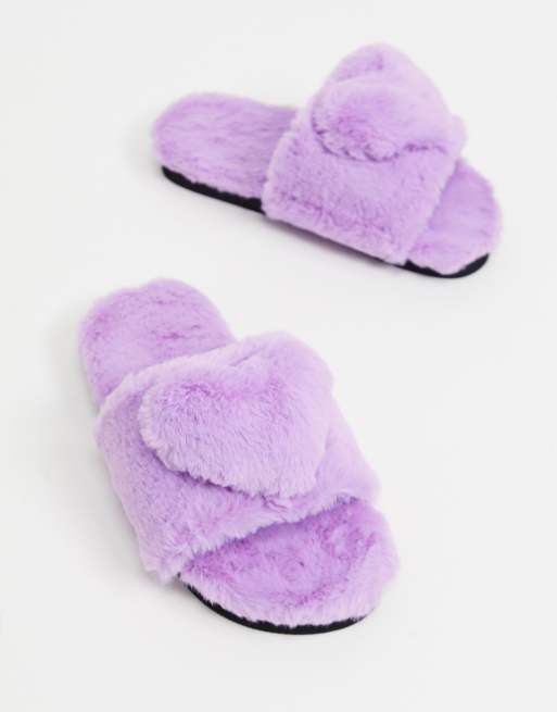 Monkie Love faux fur slippers in lilac PURPLE ASOS