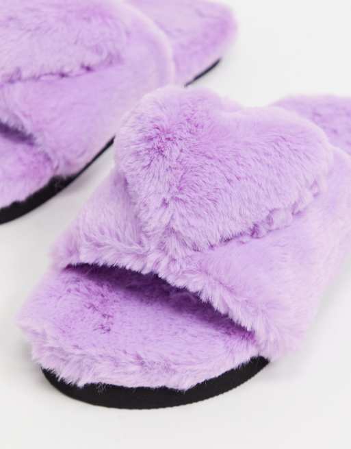 Monkie Love faux fur slippers in lilac PURPLE ASOS