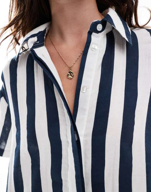 Mono corto a rayas blancas y azul marino de estilo camisero de ASOS DESIGN, 2 de 4
