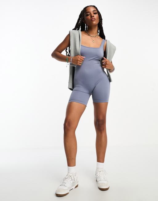 Outfit Mono Deportivo Corto Mujer Mono Corto Azul Añil Ajustado De