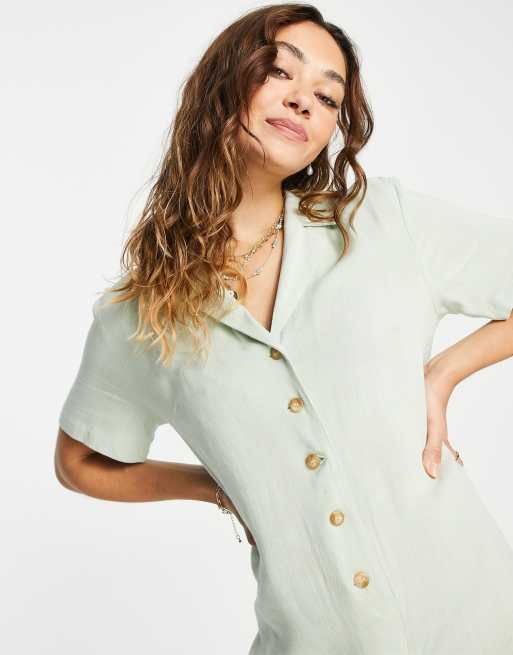 Mono corto color aguacate con botones de lino de Topshop ASOS