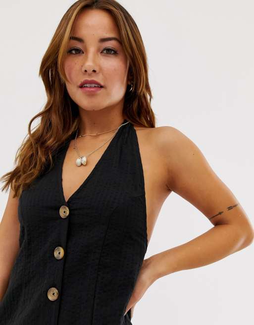 Mono corto con cuello halter, rayas y detalle de botones de ASOS DESIGN Petite, 3 de 4
