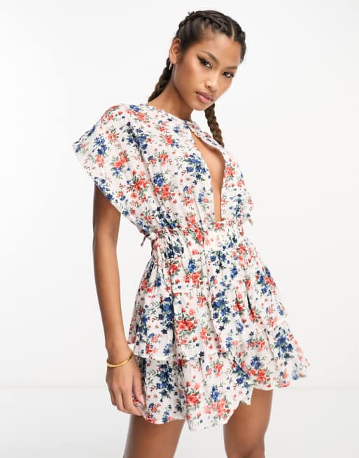 Mono corto con estampado floral y diseño escalonado de ASOS DESIGN, 2 de 4