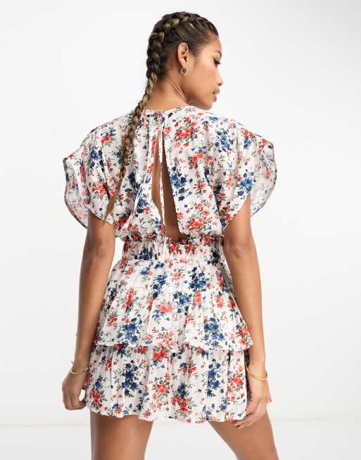 Mono corto con estampado floral y diseño escalonado de ASOS DESIGN, 3 de 4