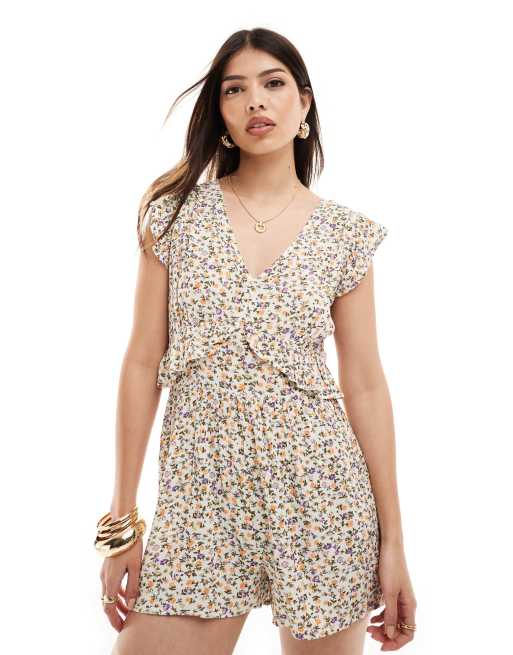 Mono corto multicolor con estampado de florecitas y volantes de bambula de Wednesday's Girl