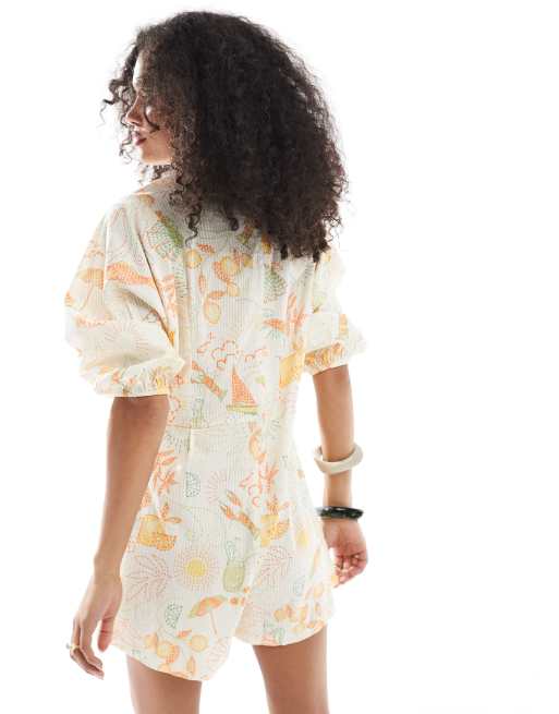 Native Youth beach print tie-detail romper in multi