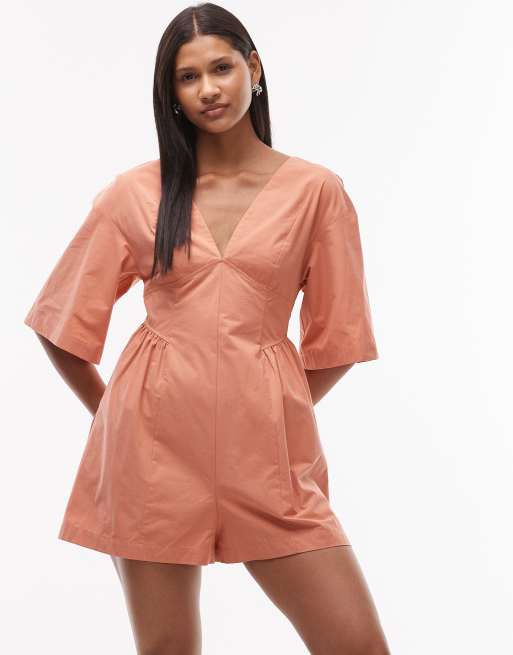 Mono corto naranja con diseño escotado de pico de Topshop, 3 de 4