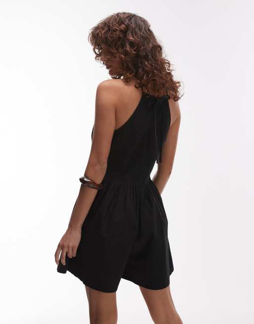 Mono corto negro con jaretas y cuello halter de Topshop ASOS