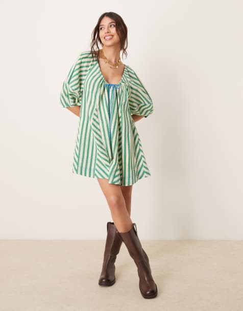 Mono corto verde a rayas extragrande de Free People - view 1
