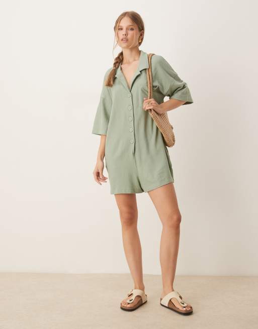 Mono corto verde salvia estilo camiseta de tejido de rizo de ASOS DESIGN, 2 de 4