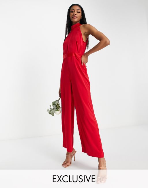 Mono de dama de largo rojo con cuello halter de Y.A.S | ASOS